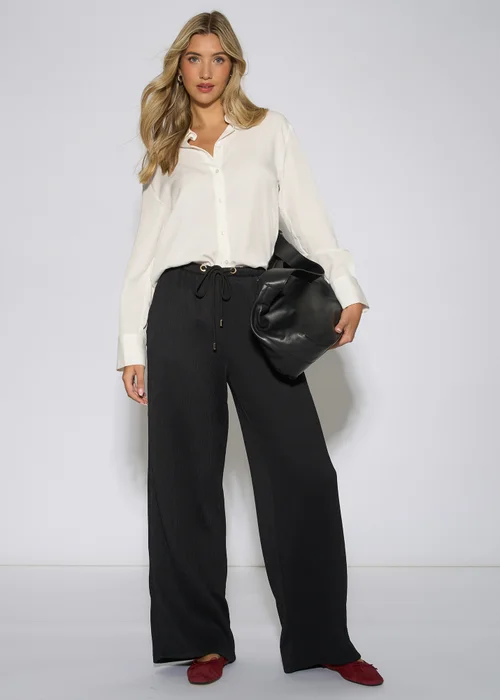 Gini London Black Textured Elasticated Waist Drawstring Trouser - 14 Image 1