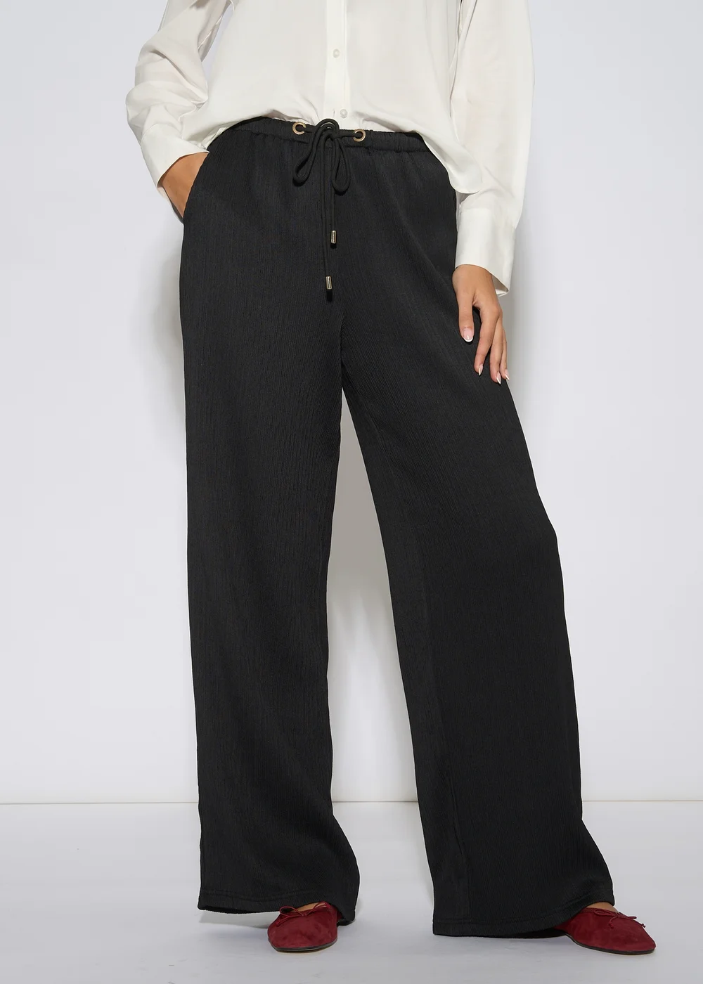 Gini London Black Textured Elasticated Waist Drawstring Trouser - 14 Image 3