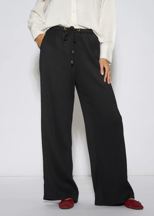 Gini London Black Textured Elasticated Waist Drawstring Trouser - 14 Image 3