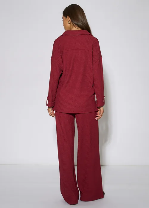 Gini London Mulberry Textured V Neck Roll Up Sleeves Top - 12 Image 2