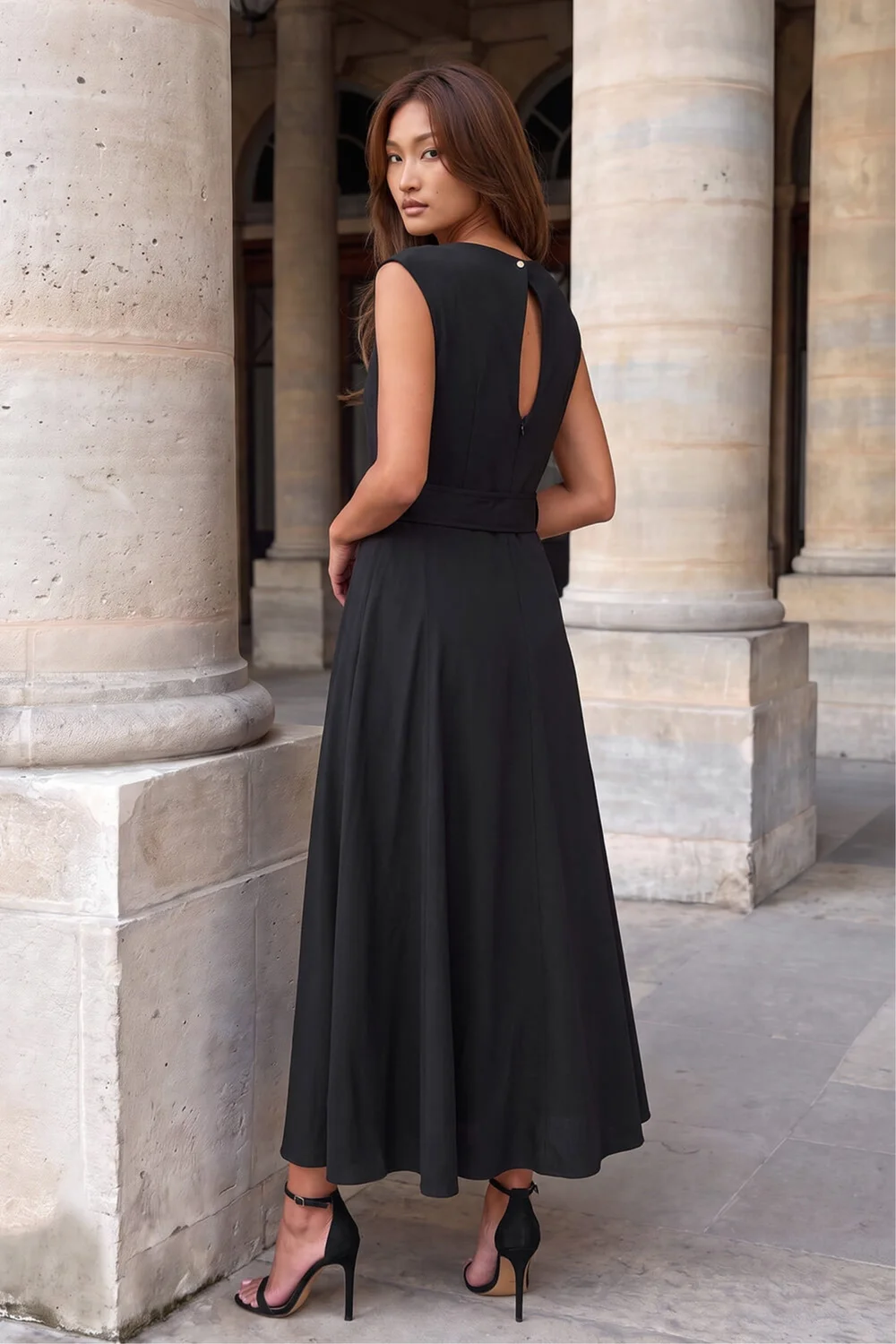 Roman Black Belted Fit and Flare Dress - 20 Image 3