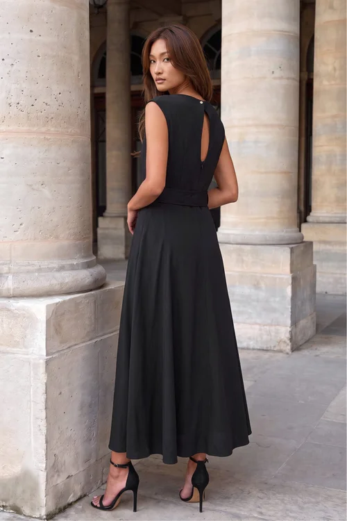 Roman Black Belted Fit and Flare Dress - 20 Image 3