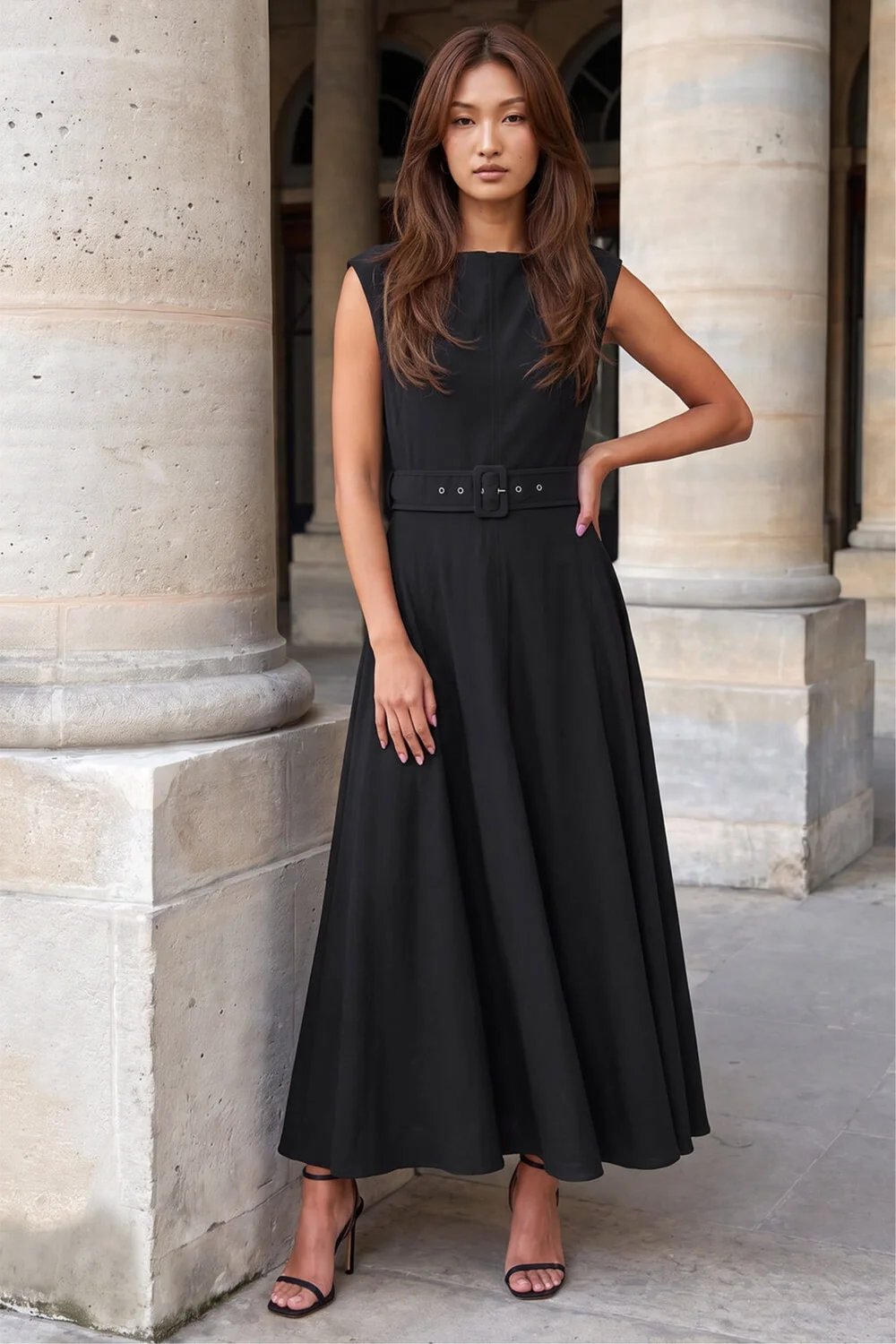 Roman Black Belted Fit and Flare Dress - 20 Image 2