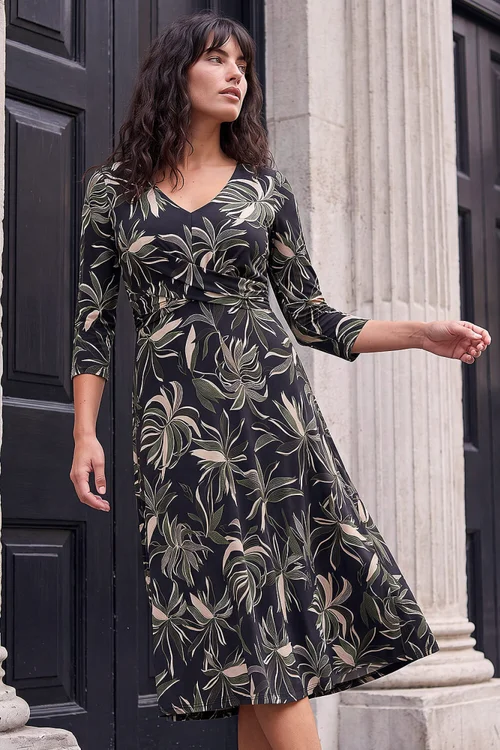 Roman Khaki Leaf Cross Detail Dress - 20 Image 2