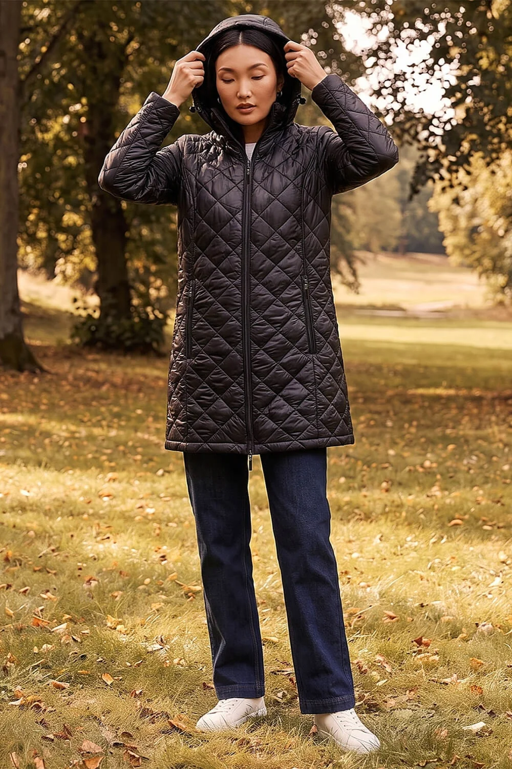 Roman Black Two Tone Diamond Quilted Coat - 16 Image 2