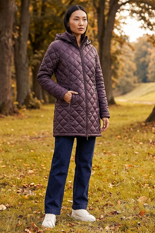 Roman Mauve Two Tone Diamond Quilted Coat - 12 Image 3