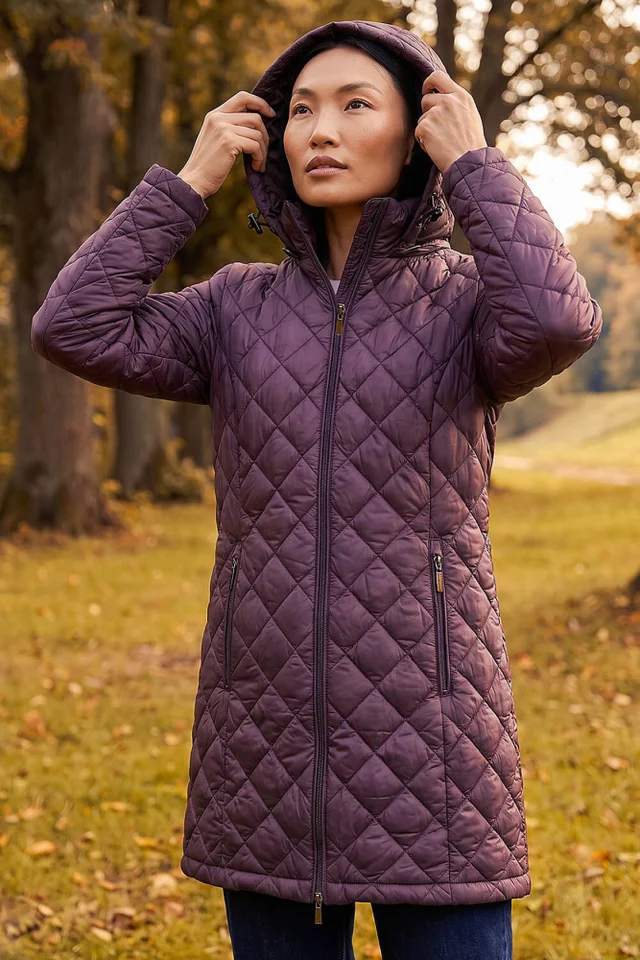 Roman Mauve Two Tone Diamond Quilted Coat