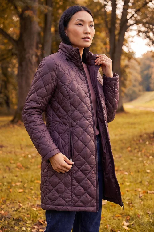Roman Mauve Two Tone Diamond Quilted Coat - 12 Image 2