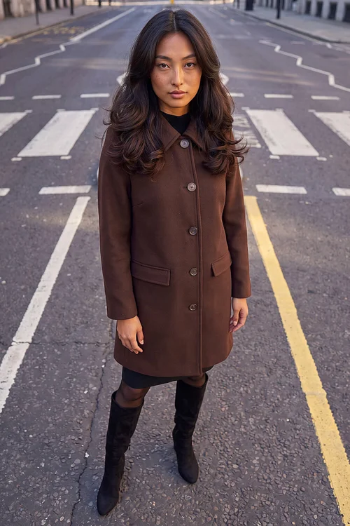 Roman Taupe Petite Collared Button Front Coat - 18 Image 2