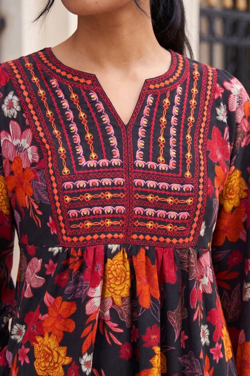 Roman Copper Embroidery Panel Floral Dress - 10 Image 4
