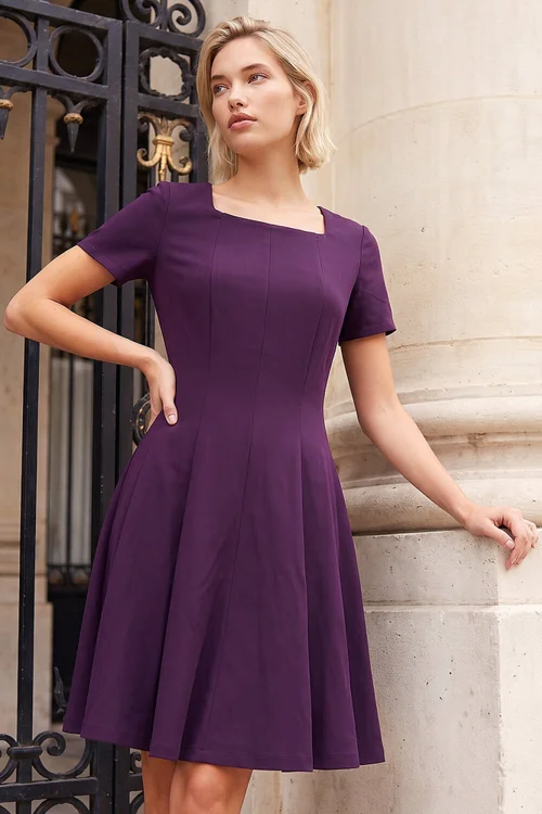 Roman Aubergine Square Neck Panel Dress - 20 Image 1