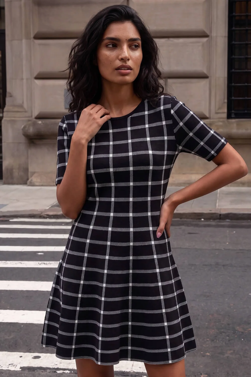 Roman Black Check Print Knitted Dress - 14 Image 1