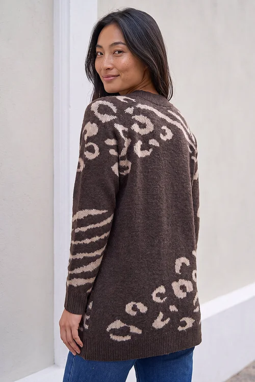 Roman Chocolate Petite Animal Print Jumper - 8 Image 3