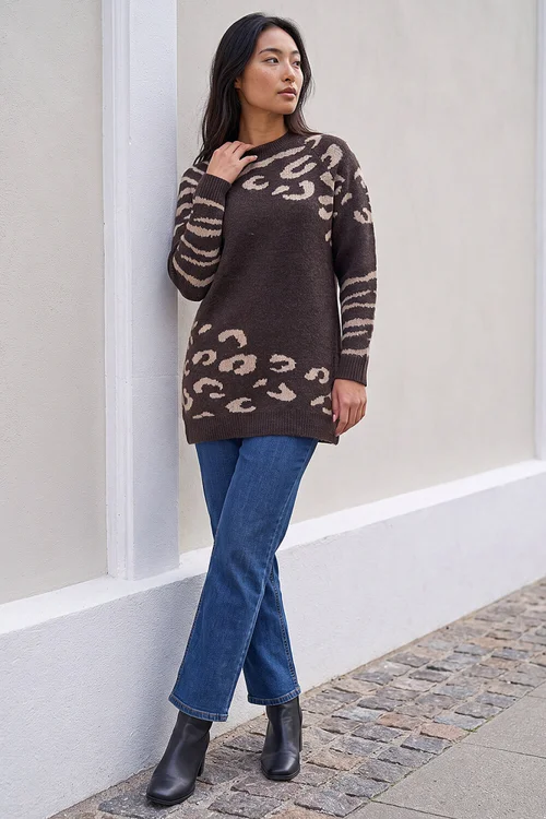 Roman Chocolate Petite Animal Print Jumper - 8 Image 2