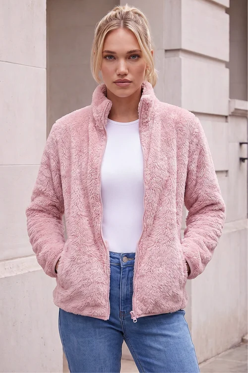 Roman Light Pink Sherpa Fleece Jacket - S Image 1