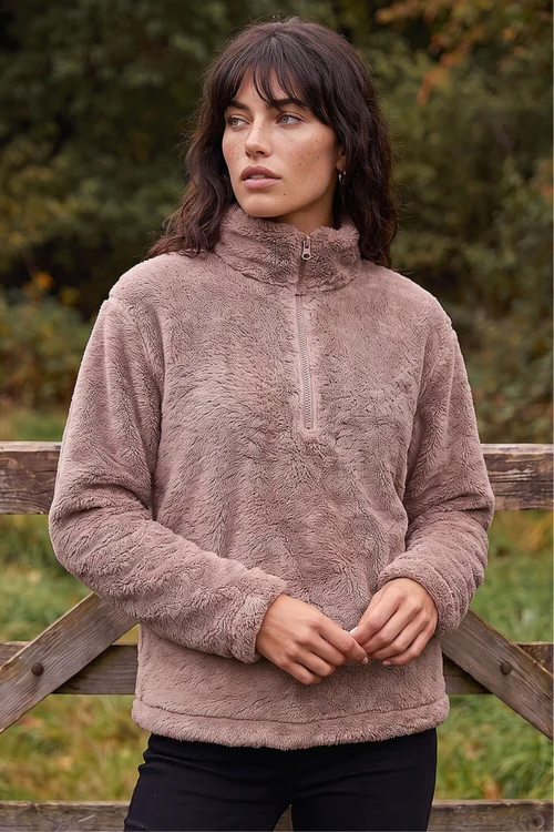 Roman Mocha Sherpa Zip Neck Fleece Jacket - 18 Image 1