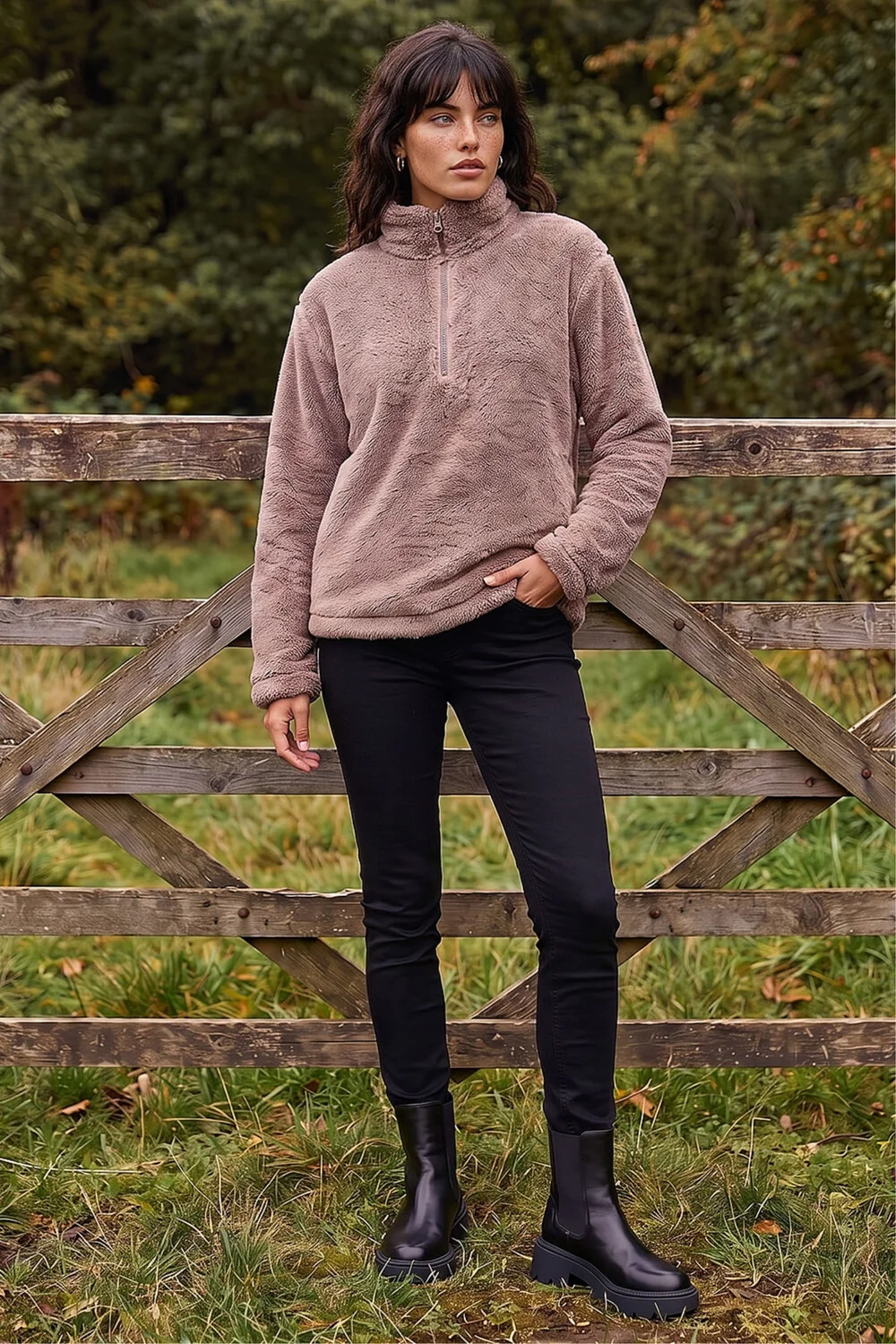 Roman Mocha Sherpa Zip Neck Fleece Jacket - 18 Image 2