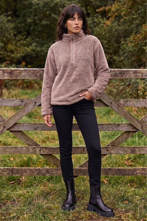 Roman Mocha Sherpa Zip Neck Fleece Jacket - 18 Image 2