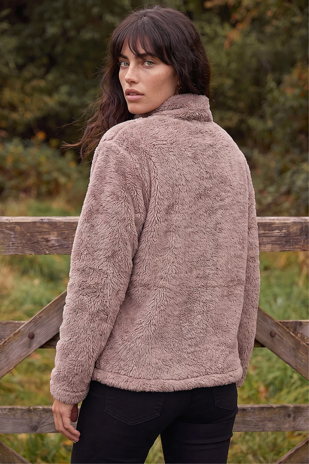 Roman Mocha Sherpa Zip Neck Fleece Jacket - 18 Image 3