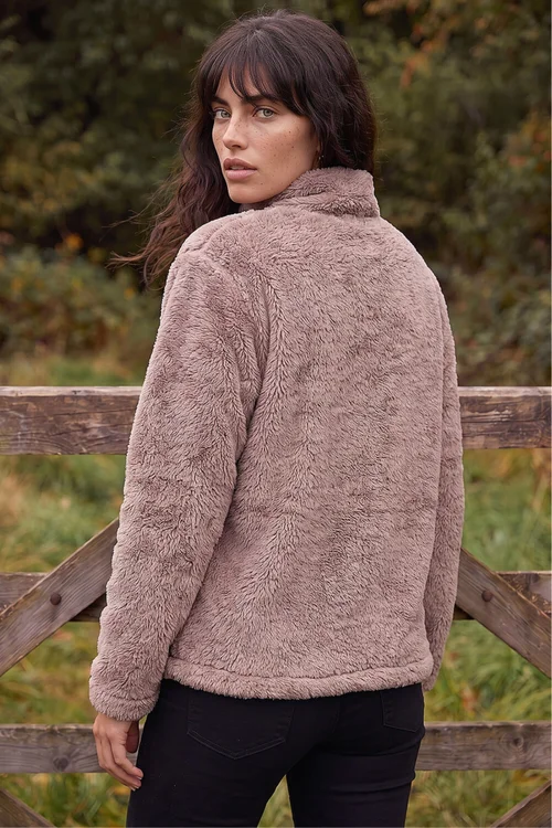 Roman Mocha Sherpa Zip Neck Fleece Jacket - 18 Image 3