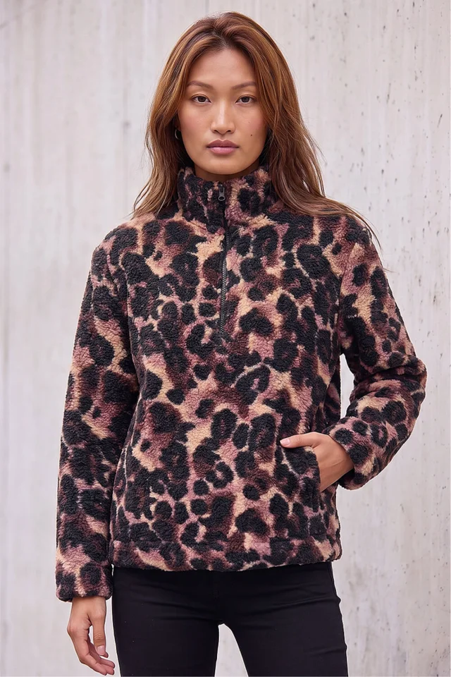 Roman Mauve Animal Print Fleece Jacket