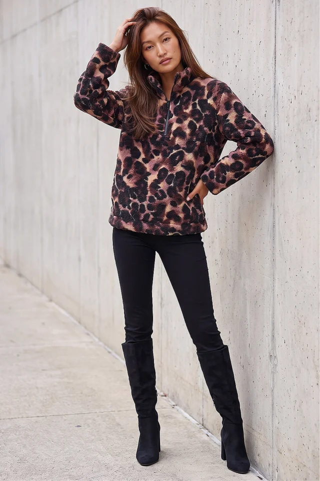 Roman Mauve Animal Print Fleece Jacket