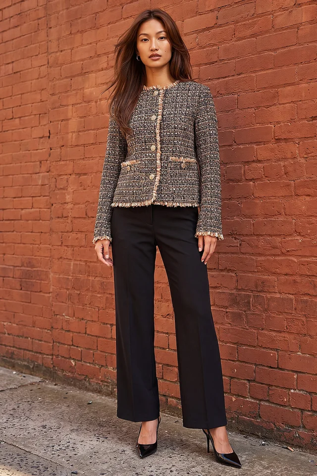 Roman Brown Boucle Frayed Edge Jacket