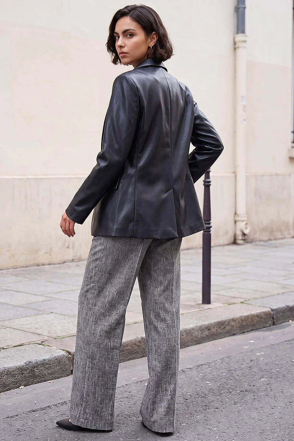 Roman Black Faux Leather Blazer - 10 Image 3