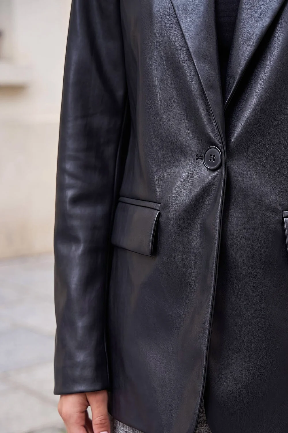 Roman Black Faux Leather Blazer - 10 Image 4
