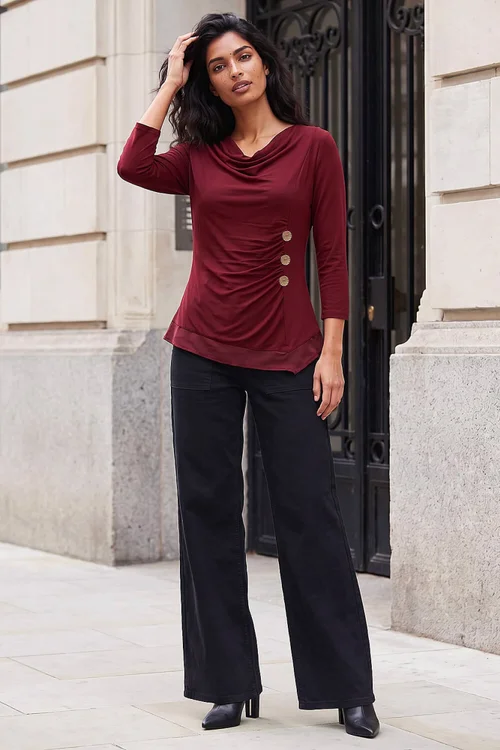 Roman Burgundy Button Detail Chiffon Hem Top - 18 Image 2