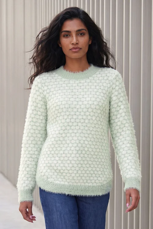 Roman Mint Fluffy Spot Curved Hem Jumper - 14 Image 1