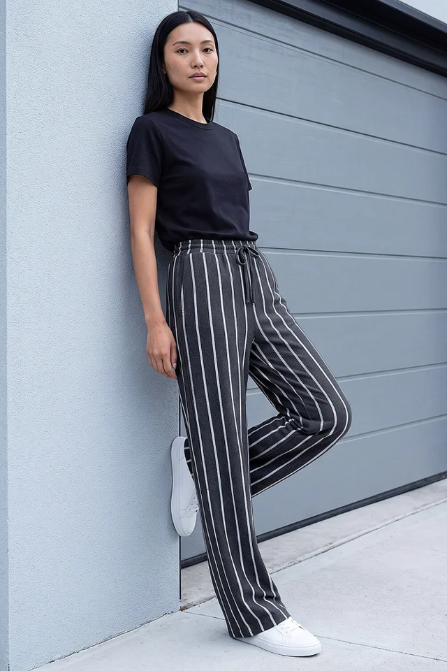 Roman Grey Stripe Drawstring Stretch Trouser