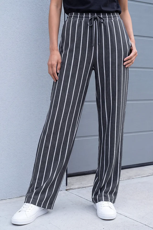 Roman Grey Stripe Drawstring Stretch Trouser