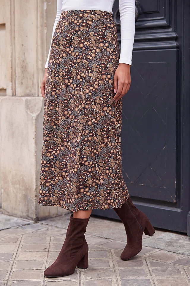 Roman Khaki Woodland Floral Print Skirt