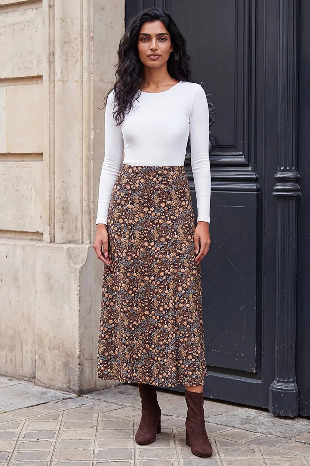 Roman Khaki Woodland Floral Print Skirt