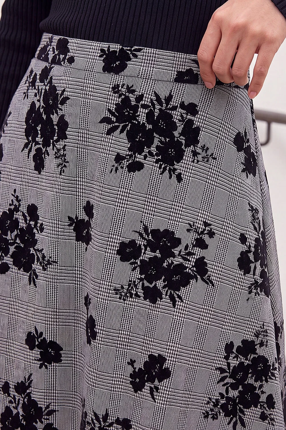 Roman Black Check Floral Skater Skirt - 16 Image 4