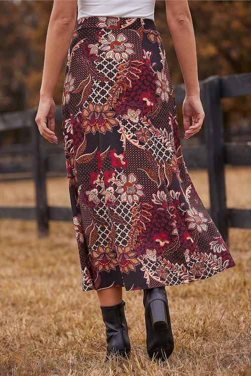 Roman Red Floral Paisley Print Skirt - 16 Image 3