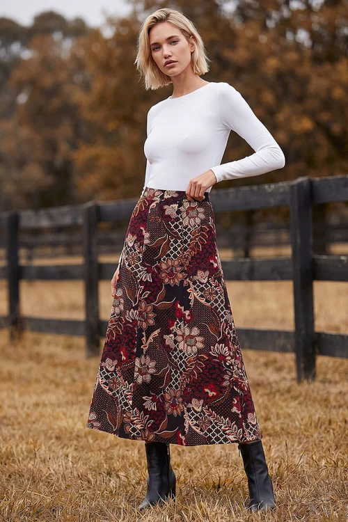 Roman Red Floral Paisley Print Skirt - 16 Image 2