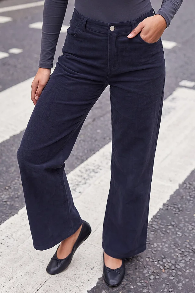 Roman Grey Petite Baby Corduroy Wide Leg Trouser