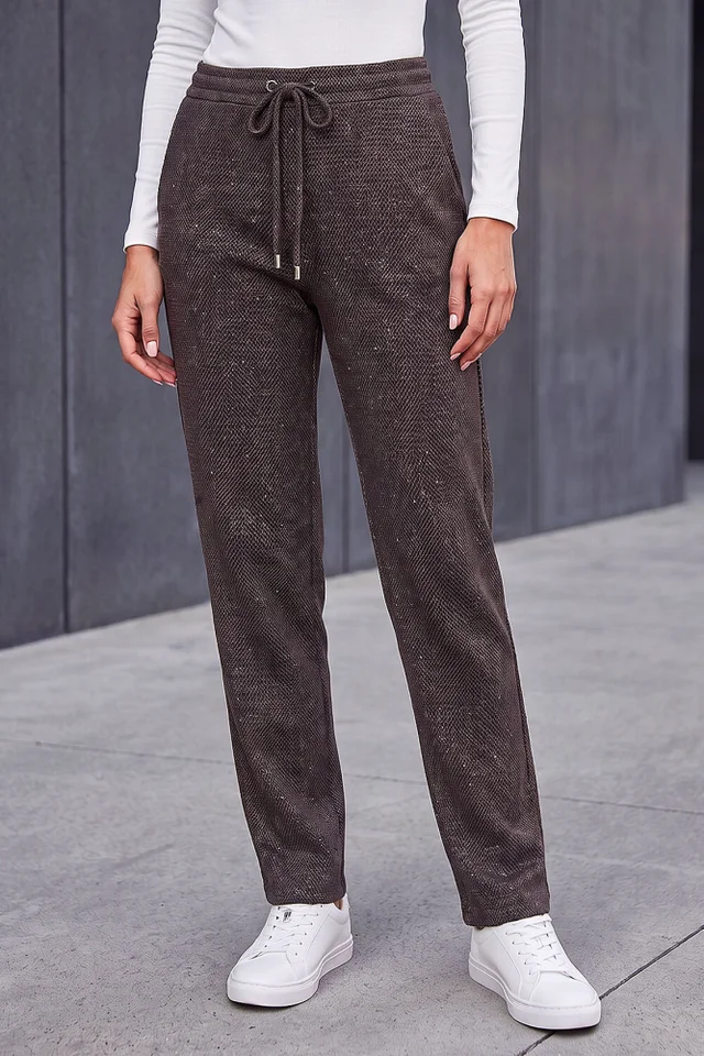 Roman Chocolate Petite Abstract Stretch Trousers