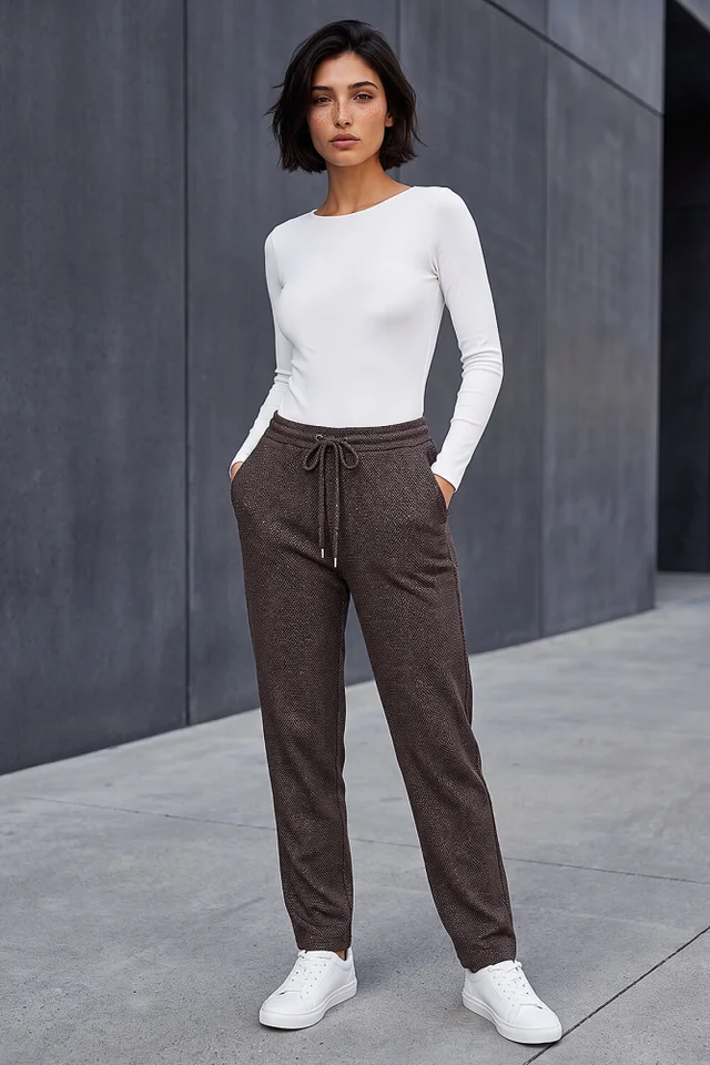 Roman Chocolate Petite Abstract Stretch Trousers