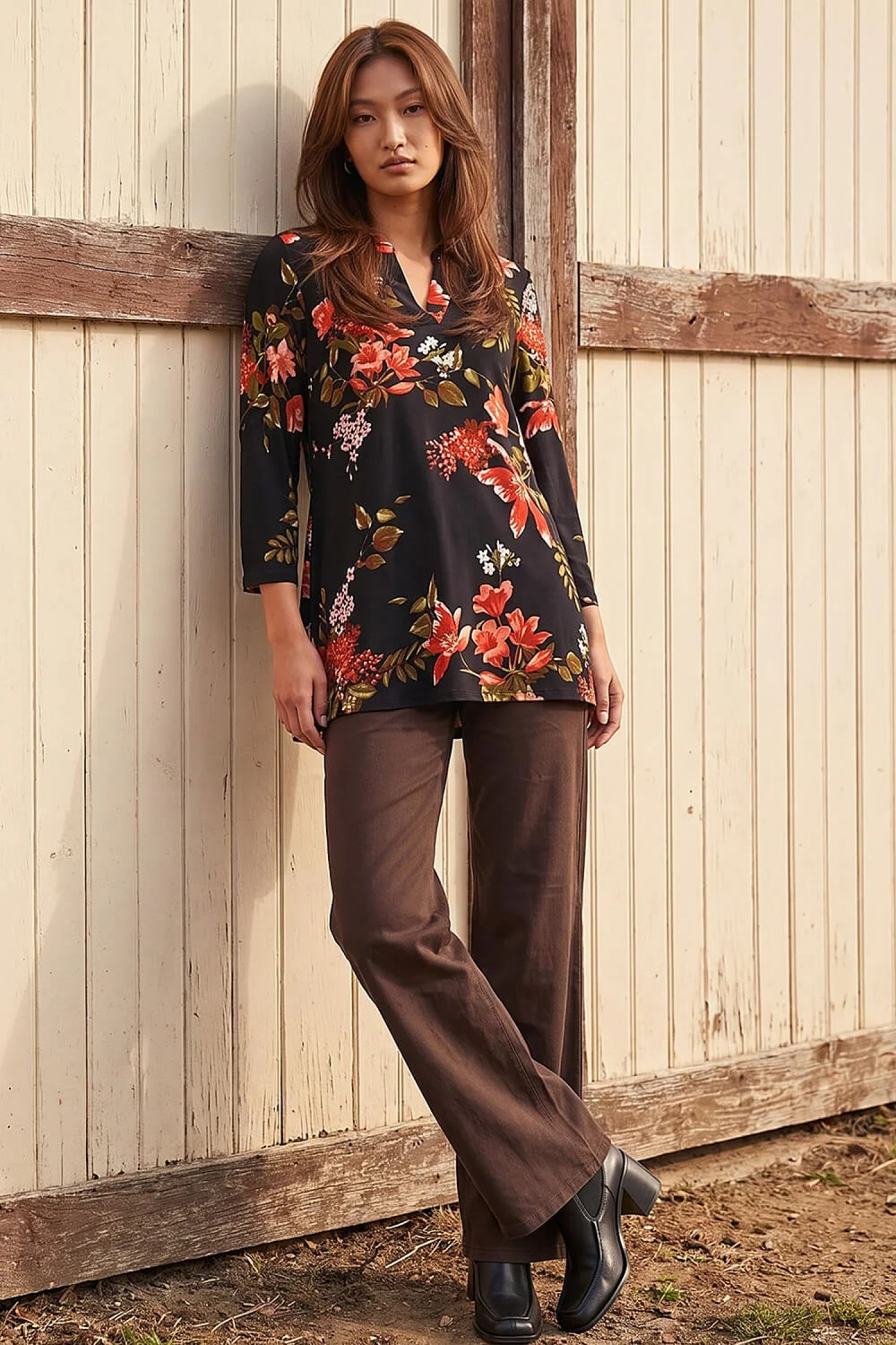 Roman Red Floral Print Pocket Front Tunic Top - 18 Image 2