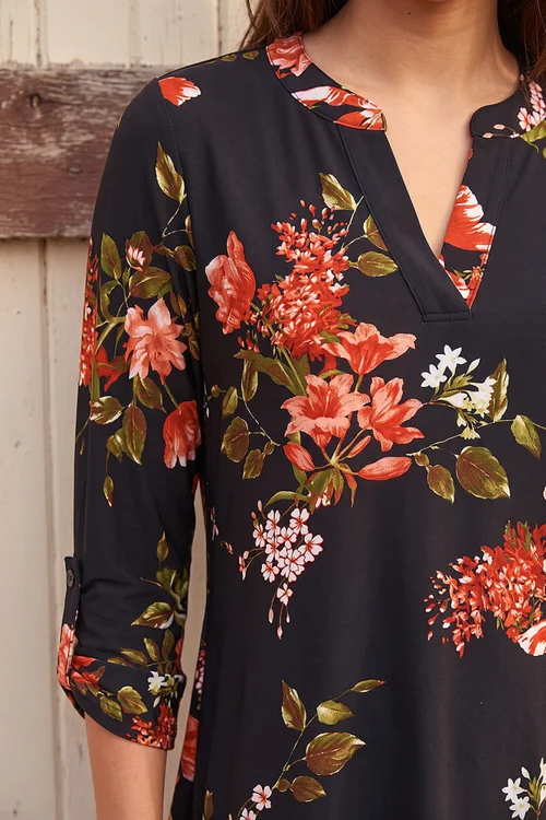 Roman Red Floral Print Pocket Front Tunic Top - 18 Image 4