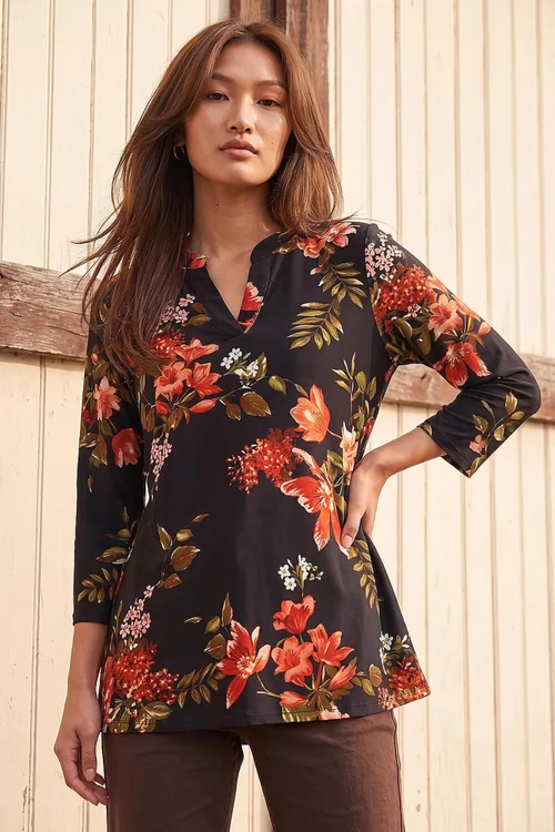Roman Red Floral Print Pocket Front Tunic Top - 18 Image 1