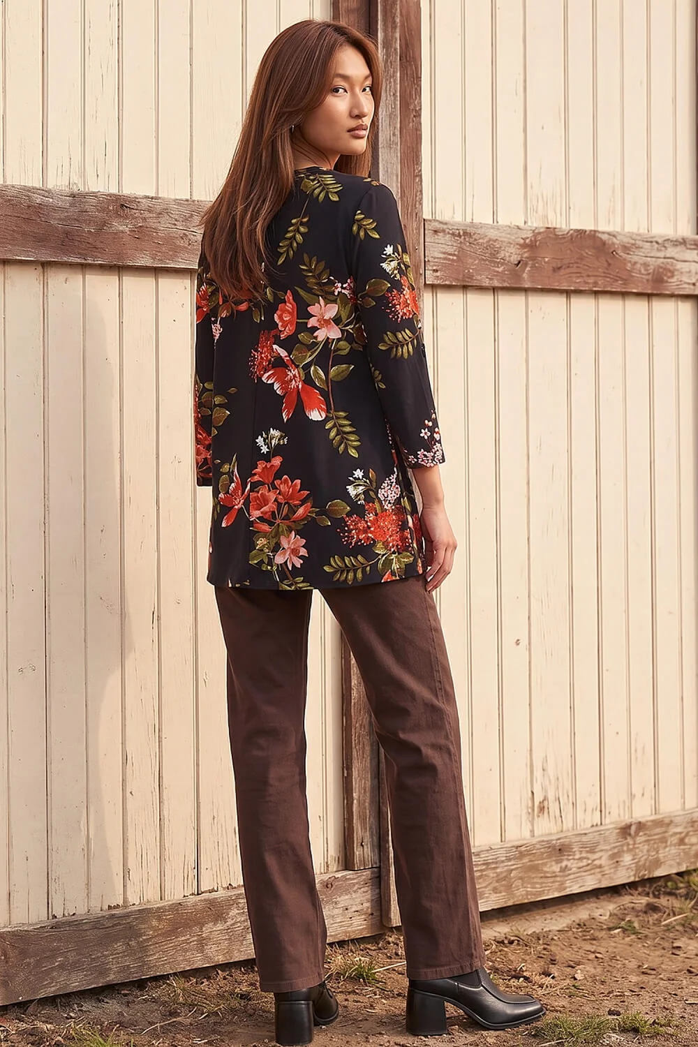Roman Red Floral Print Pocket Front Tunic Top - 18 Image 3