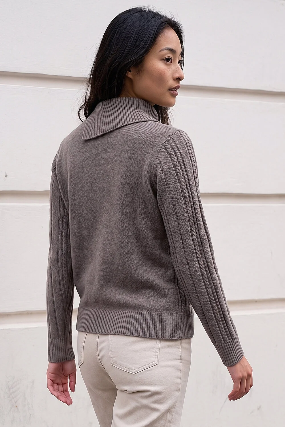 Roman Taupe Petite Buttoned Cable Knit Jumper - 12 Image 3