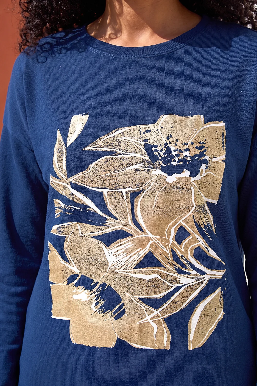 Roman Midnight Blue Floral Foil Print Snit Top - 14 Image 4