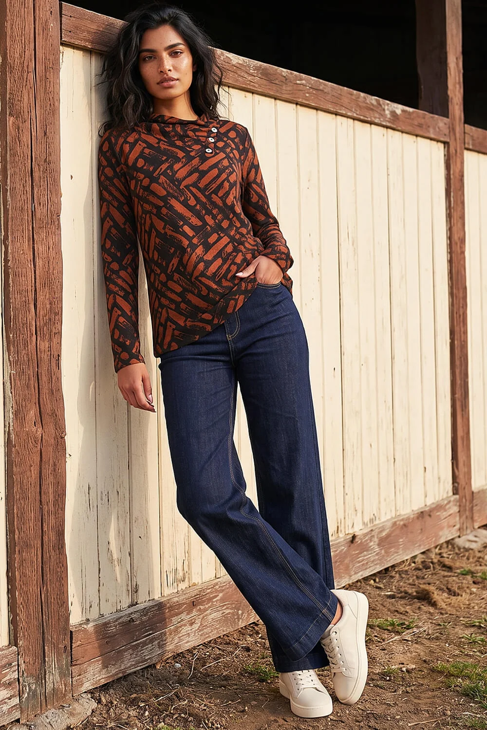 Roman Rust Abstract Print Stretch Jersey Tunic Top - 16 Image 2