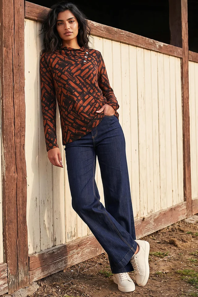 Roman Rust Abstract Print Stretch Jersey Tunic Top