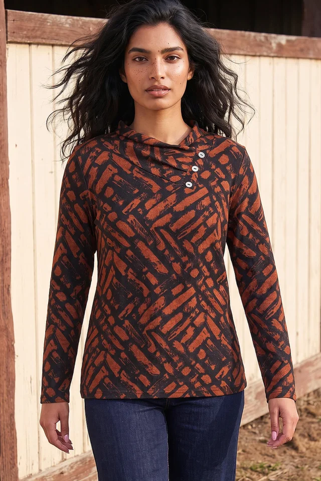 Roman Rust Abstract Print Stretch Jersey Tunic Top